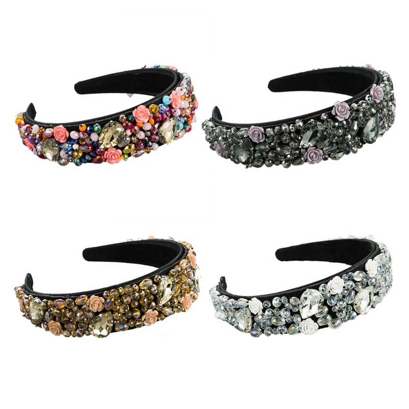 Băng Đô Cài Tóc Bản Rộng Đính Hạt Pha Lê Nhiều Màu Phong Cách Bohemian