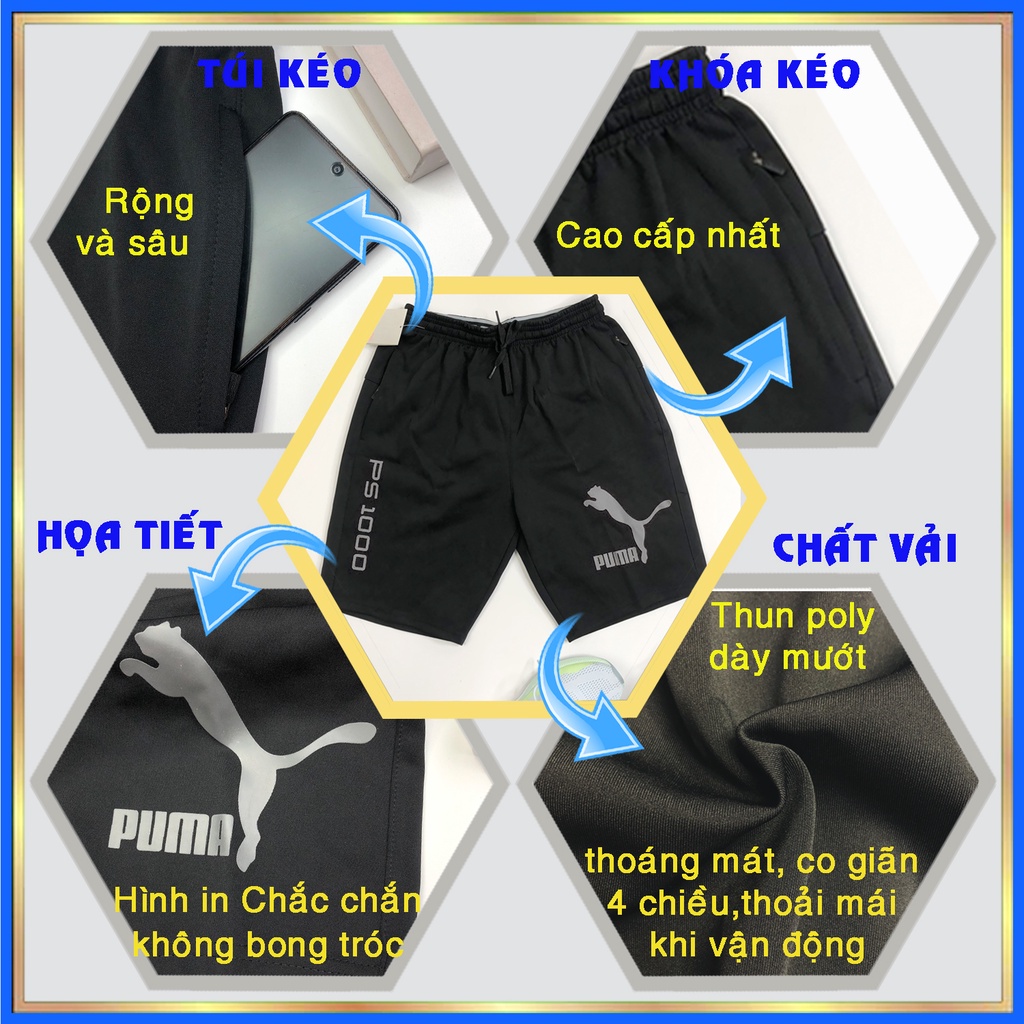 Quần short nam thun thể thao ngắn Puma Q21 quần đùi nam đẹp sọt nam lưng thun cao cấp có size lớn cho người mập big size