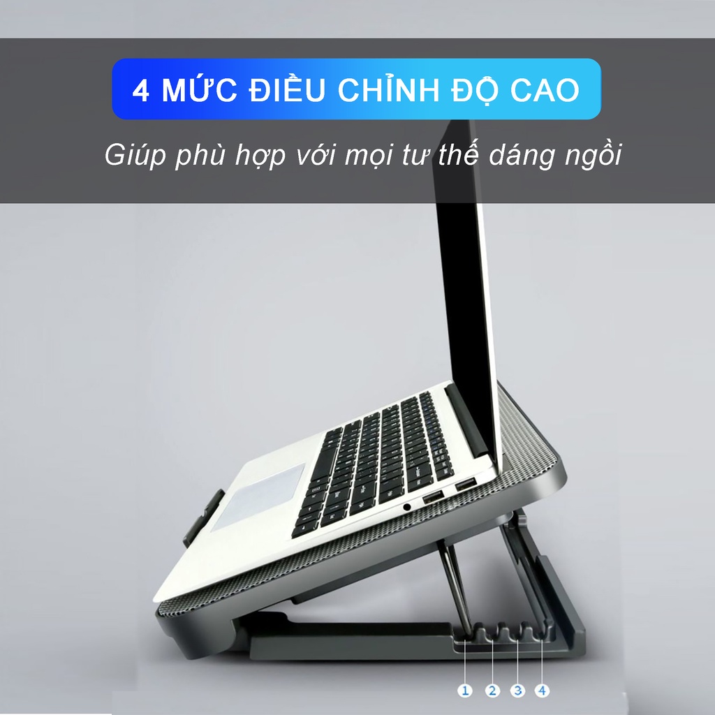 Đế tản nhiệt laptop Sidotech làm mát nhanh chống ồn chống trơn trượt kèm đèn Led phong cách giúp tăng FPS tránh giật lag