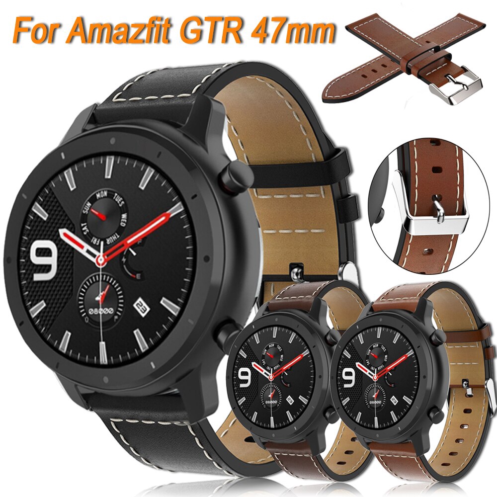 Dây đeo đồng hồ thông minh bằng da 22mm cho Xiaomi Huami Amazfit GTR 47mm Amazfit Sport 3