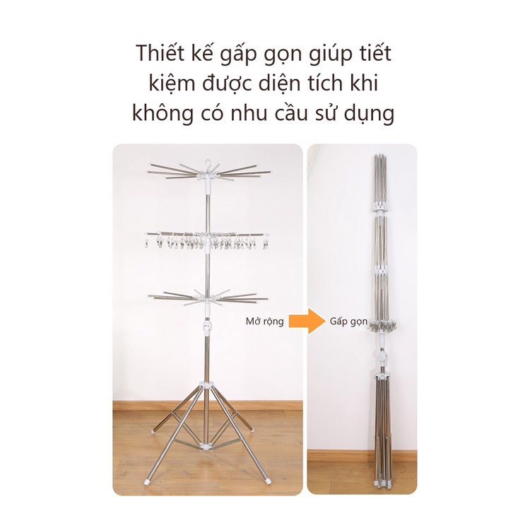 [Mã 99FMCG giảm 7% đơn 500K] Cây sào phơi đồ inox thông minh gấp gọn đa năng 3 tầng, treo đồ cho trẻ em, bé sơ sinh | BigBuy360 - bigbuy360.vn