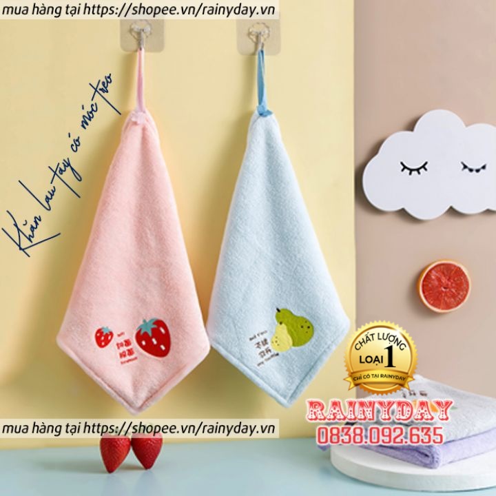 Khăn lau tay treo tường, khăn lau bếp bát đĩa chén ly đa năng có móc vải cotton siêu thấm nước siêu sạch