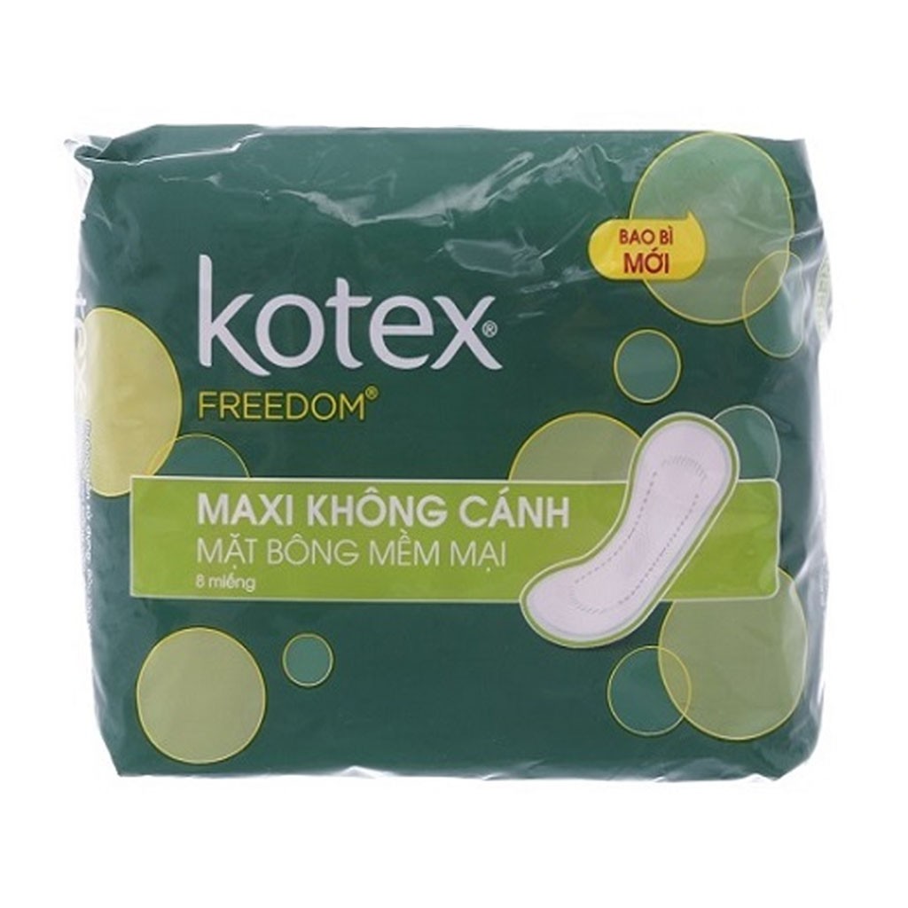 Băng Vệ Sinh Kotex Freedom Maxi Không Cánh Mặt Bông Mềm Mại Gói 8 Miếng