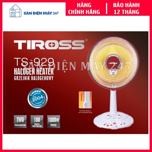 Quạt sưởi Halogen TIROSS TS929 1000W - Hàng chính hãng, bảo hành 12 tháng