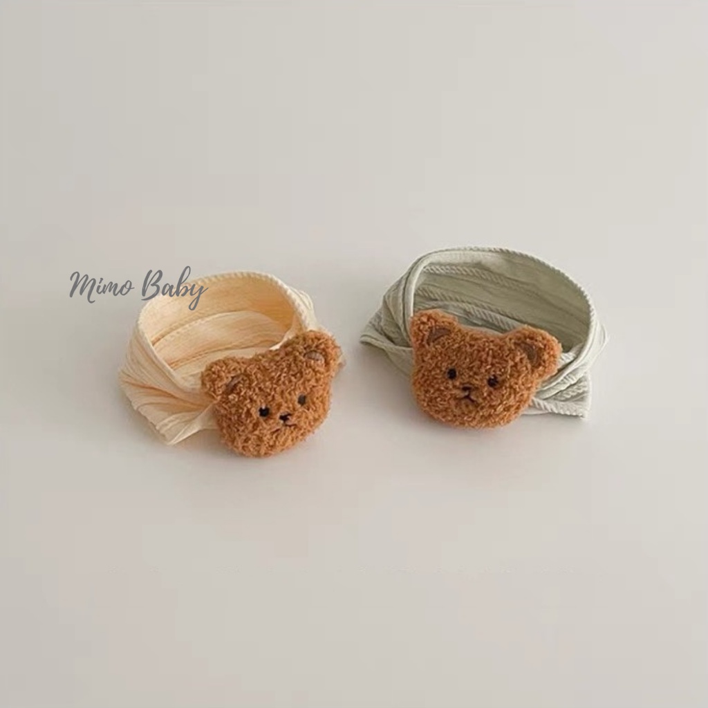 Băng đô bản to thun gân đính gấu bông xù đáng yêu cho bé BD67 Mimo Baby