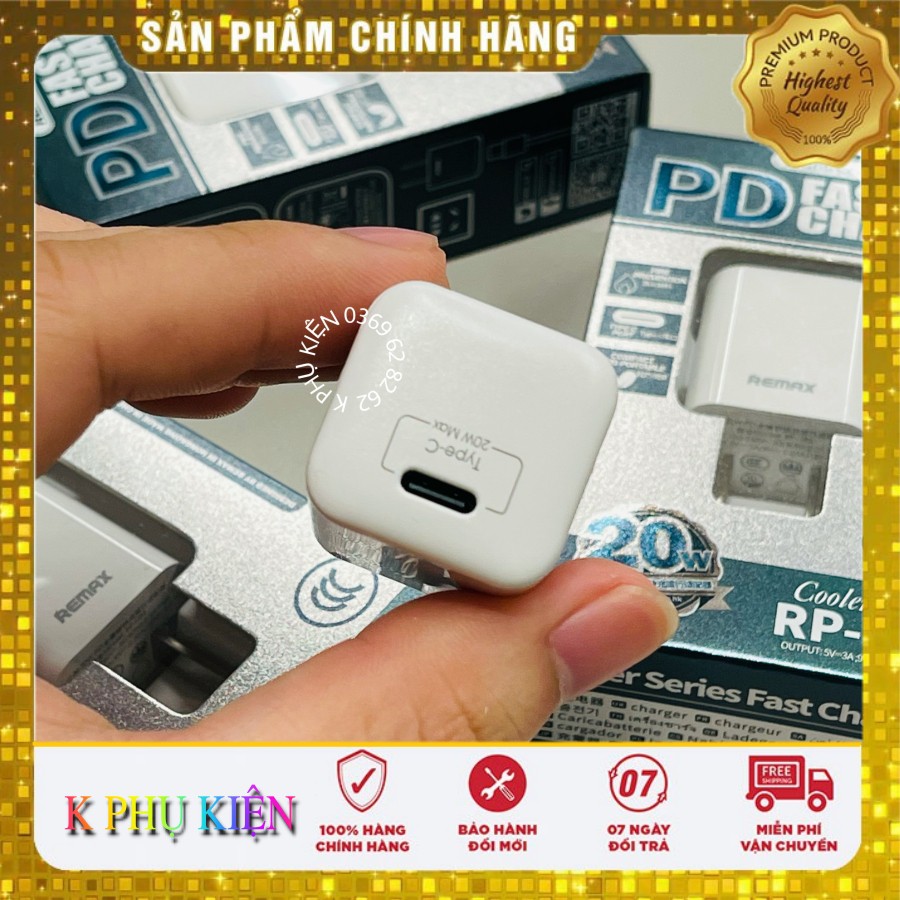 Củ sạc nhanh 2 cổng Remax RY-U63 hỗ trợ USB QC 3.0 và TypeC PD 20W (Trắng)