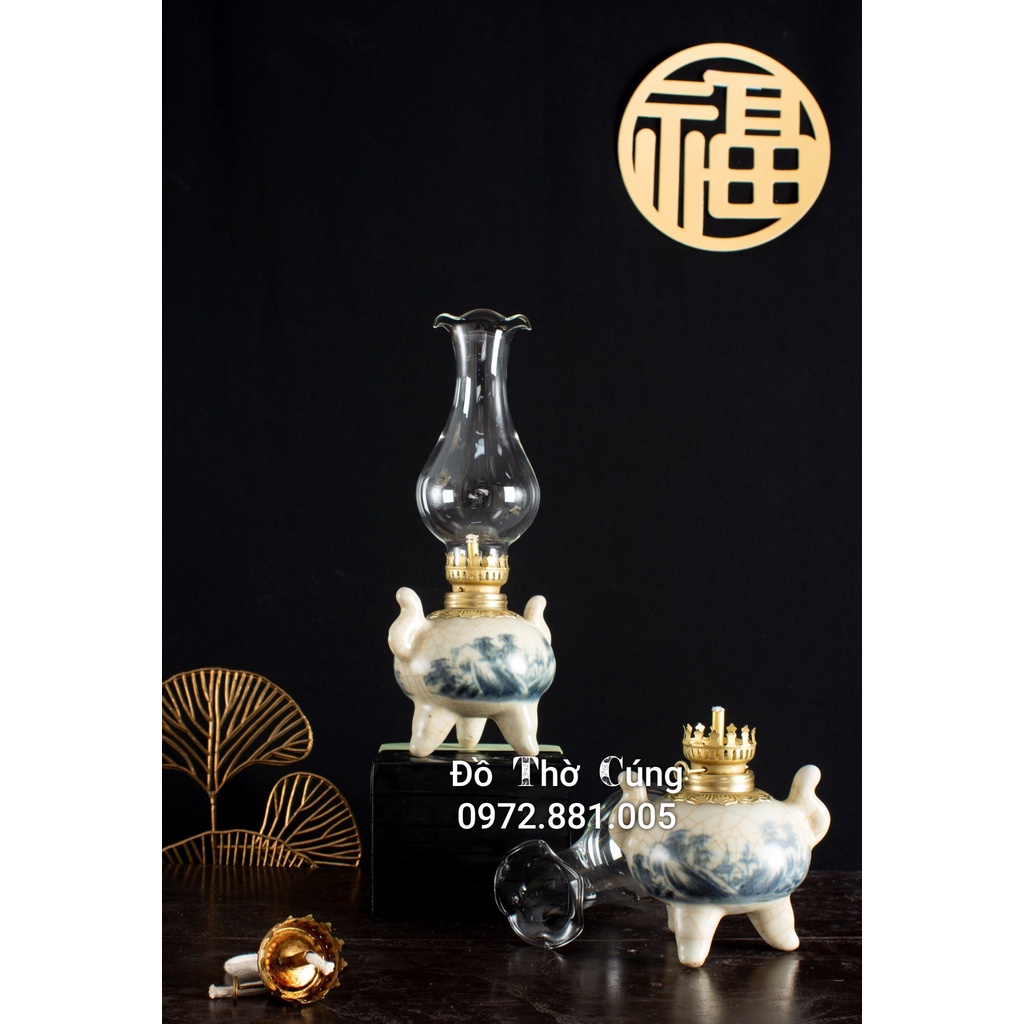 Đèn thờ, Đèn dầu men rạn cổ Bọc Đồng Bát Tràng ( CHỌN MẪU )