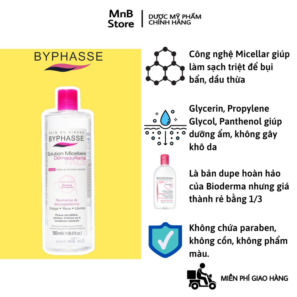 Nước tẩy trang BYPHASSE Solution Micellaire không cồn, lành tính 500ml - MnB Store