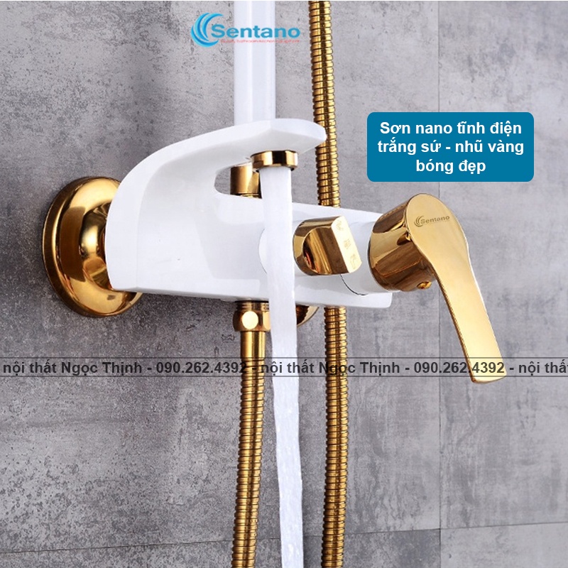 Sen Cây Tắm Nóng Lạnh Đồng Thau sơn Nano Tĩnh điện Trắng Sứ Nhũ Vàng SENTANO STN122 (thay đổi được chiều cao)