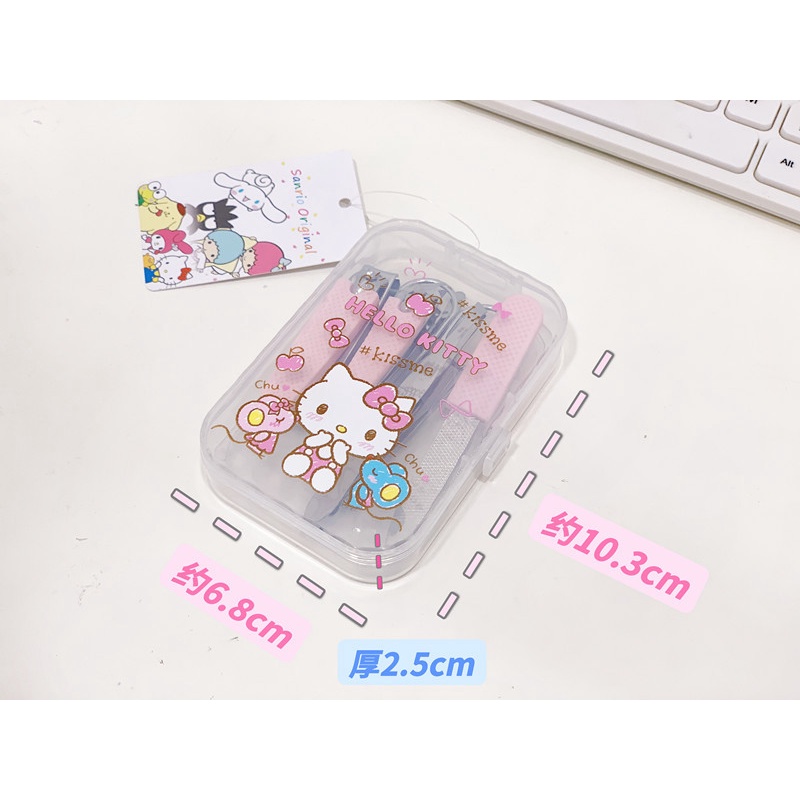 Bộ 7 Dụng Cụ Làm Móng Bằng Silicon Và Thép Không Gỉ Họa Tiết Hoạt Hình Kuromi Dễ Thương Chống Trượt Kèm Hộp Đựng Tiện Dụng