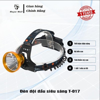 Đèn đội đầu Mayor Wolf LY T017 hợp kim nhôm hàng không, có 3 chế độ sáng Mạnh-vừa-nhấp nháy