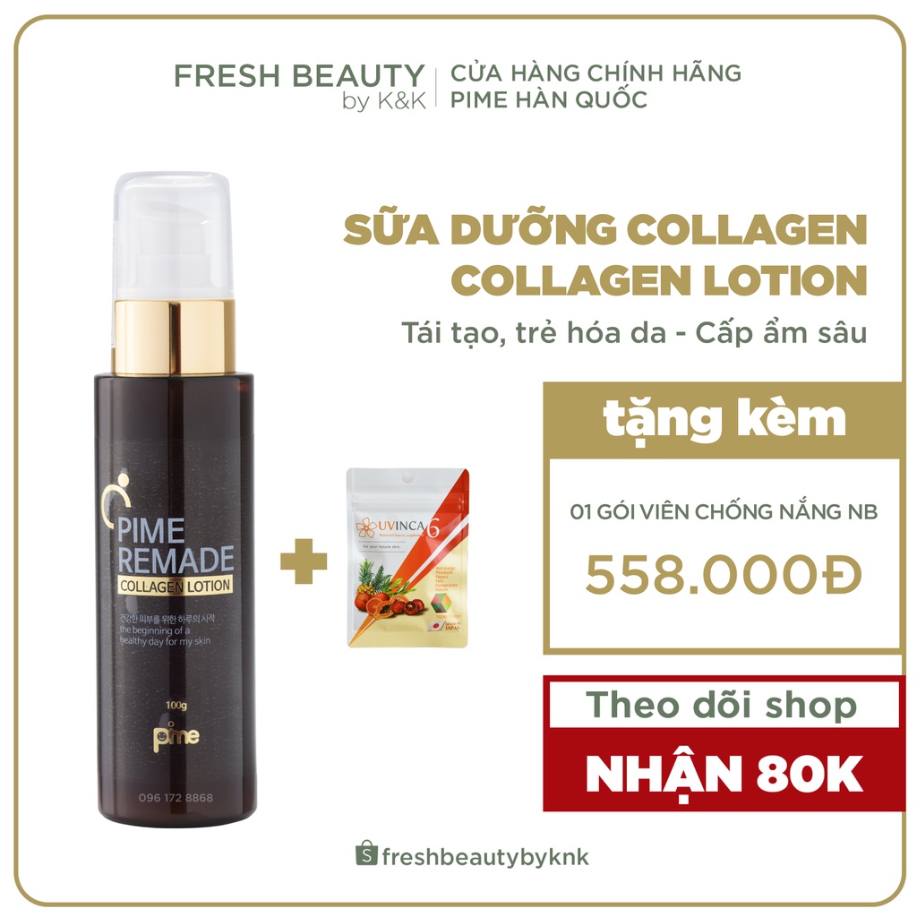 Lotion sữa dưỡng trắng da 86% collagen siêu cấp ẩm tái tạo phục hồi da, giảm tàn nhang sạm nám Pime Collagen Lotion 100g