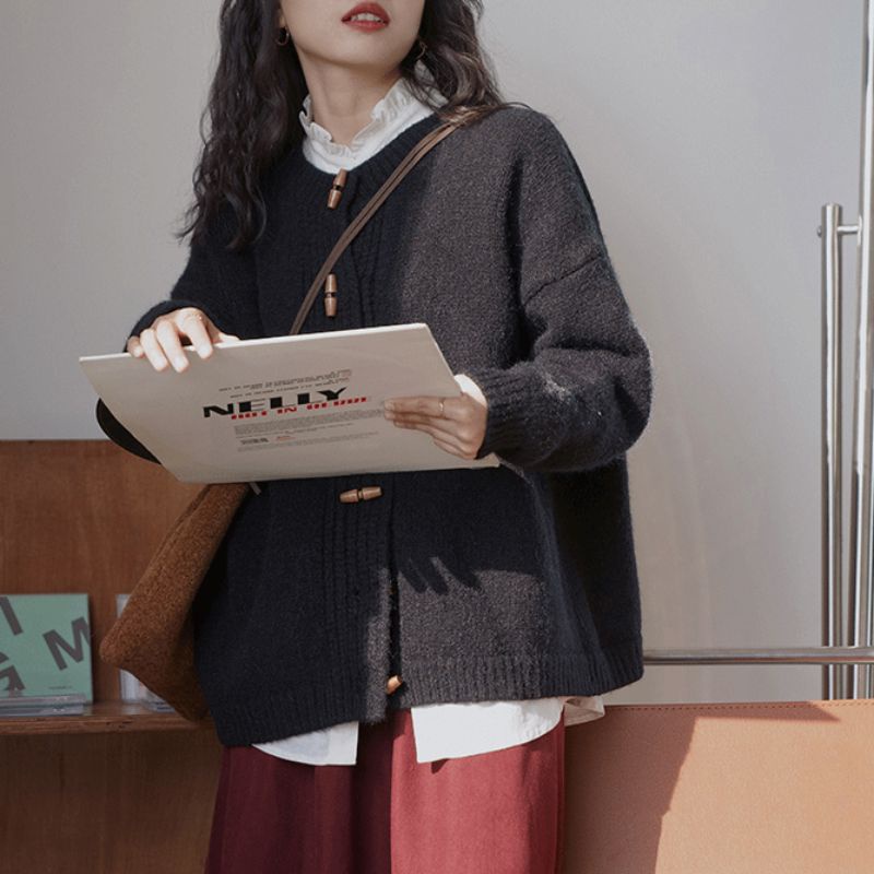 Áo len cardigan cài 6 khuy gỗ chéo - áo len dày dặn