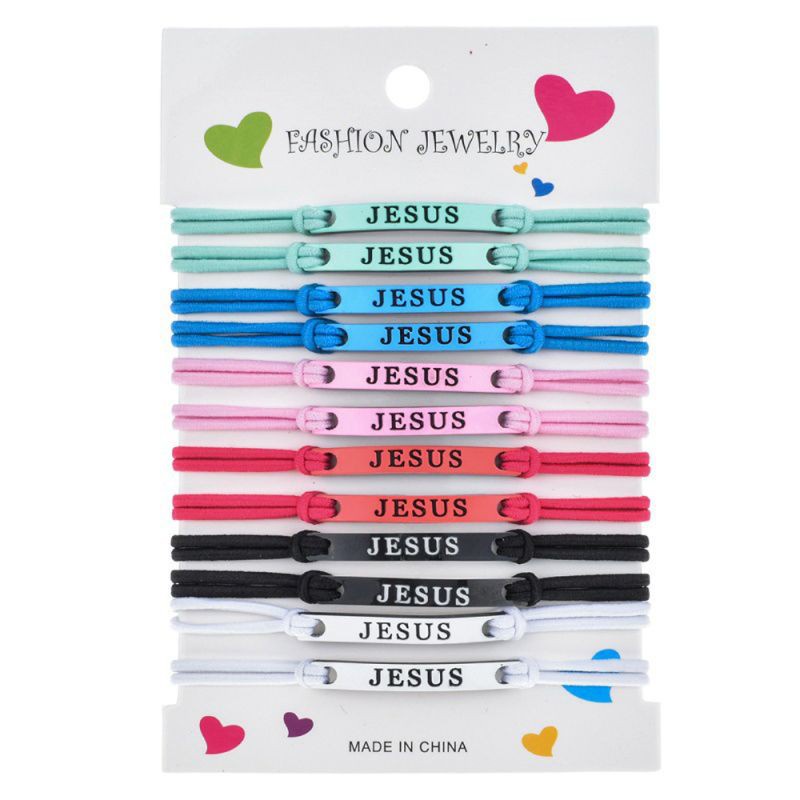 SEL 12Pcs Assorted Best Friends Good Luck Jesus Charm Bar Elastic Braided Bracelet Friendship BFF Jewelry Kids Party Favor