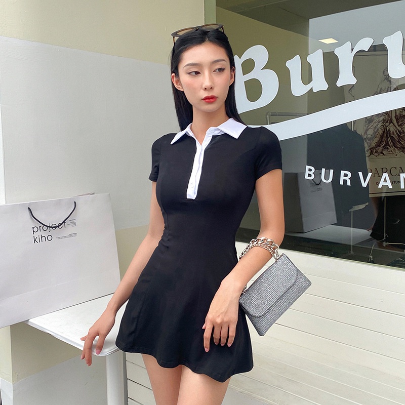 Đầm Polo Nữ Đen cổ trắng Dáng Ôm Váy Nữ Ngắn Body Ngắn | By 23t.shop | BigBuy360 - bigbuy360.vn