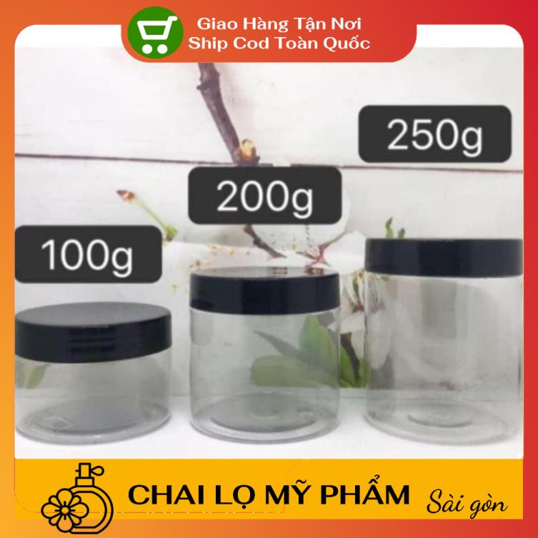 Hủ Đựng Kem ❤ SIÊU RẺ ❤ Hũ nhựa pet Trong Nắp Đen 50g 100g 200g 250g đựng mỹ phẩm, thực phẩm, đồ khô, ngũ cốc