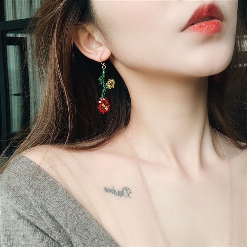 Hoa Tai Dạng Xoắn Ốc Đính Hạt Pha Lê Nhiều Màu Dễ Thương Cho Nữ