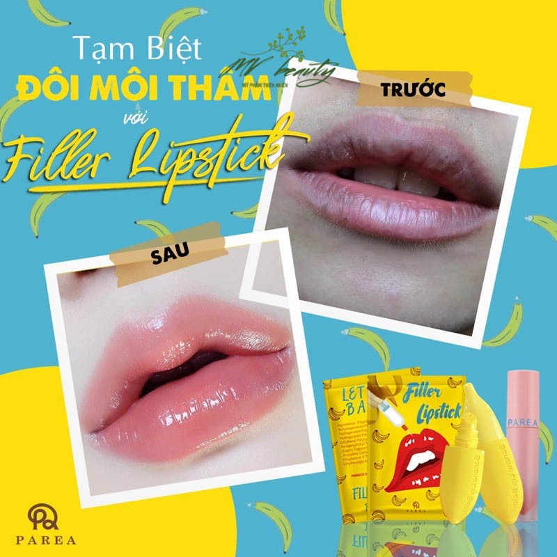 Son dưỡng khỏi thâm Filler Lipstick chuối, tặng son kem lì Parea  - MY VANS BEAUTY