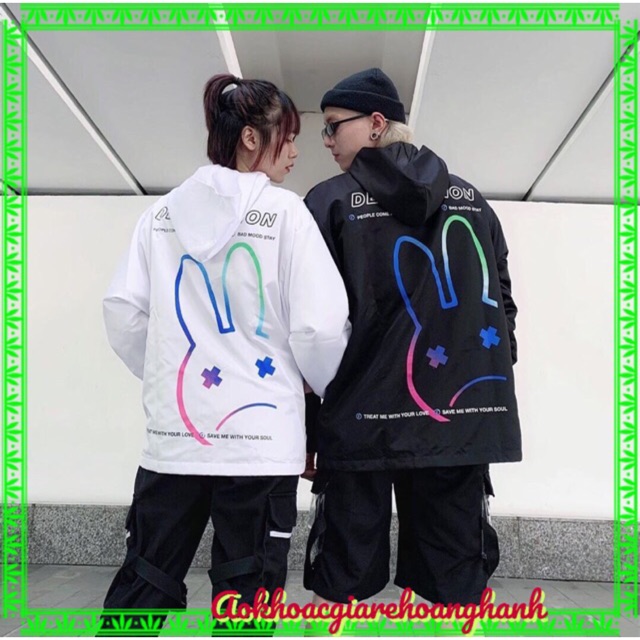 Áo khoác dù in đầu thỏ cute (có size lớn )