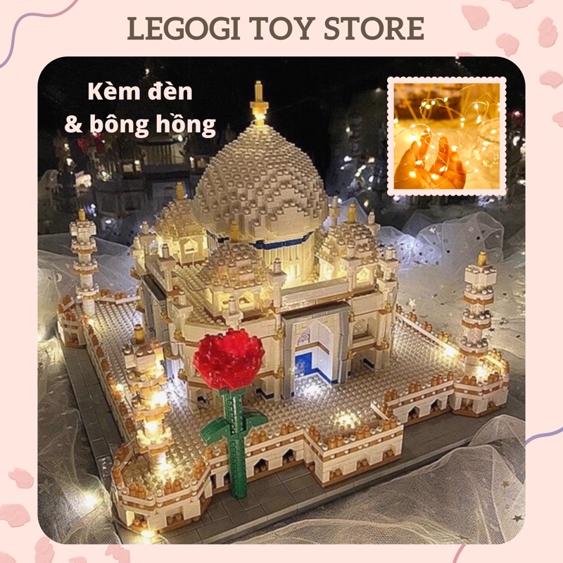 Đồ chơi lắp ráp xếp hình đền Taj Mahal 4146 mảnh (kèm dây đèn & bông hồng) mô hình đồ chơi