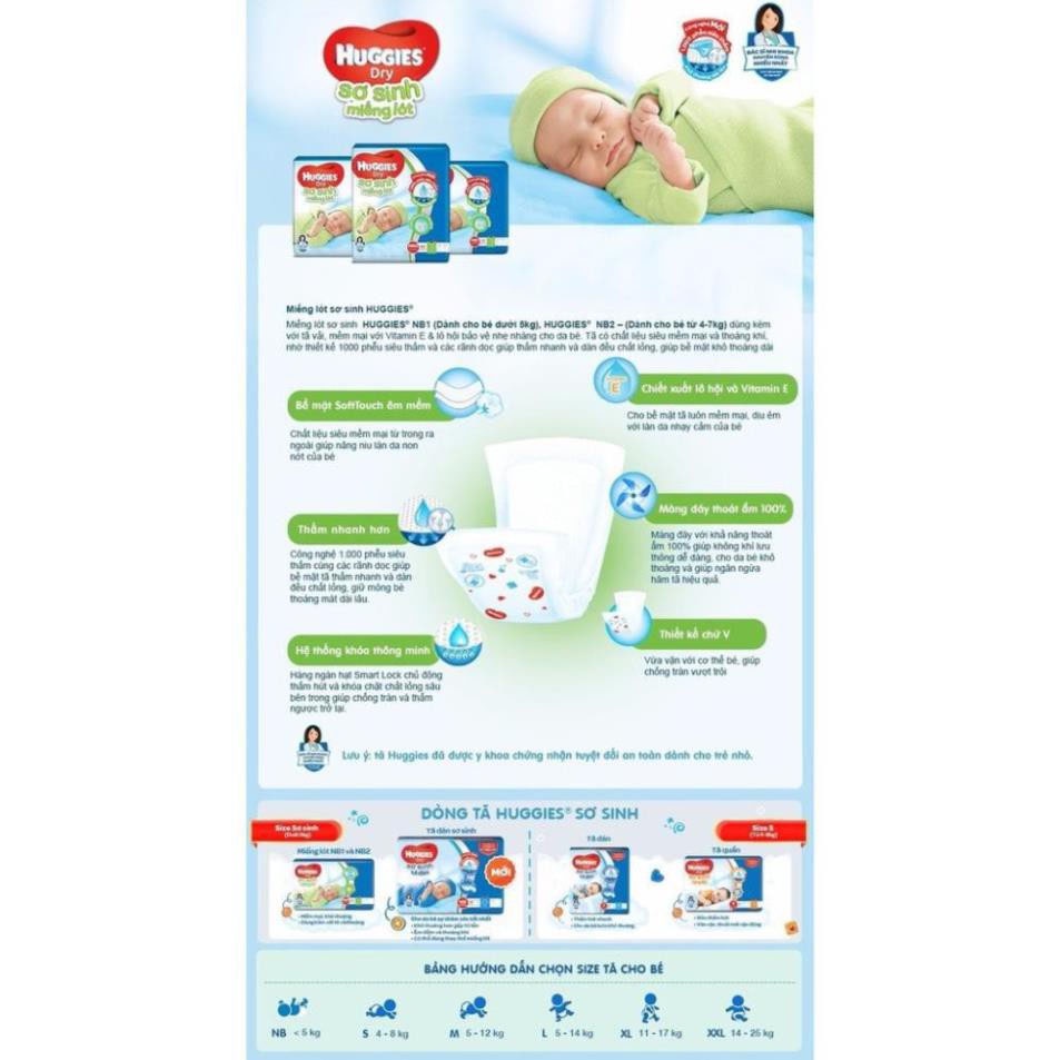 [Tặng 12 mếng]Miếng lót sơ sinh huggies newborn 1 100 miếng tặng 8 miếng tả dán,miếng lót em bé nb1 dưới 5kg