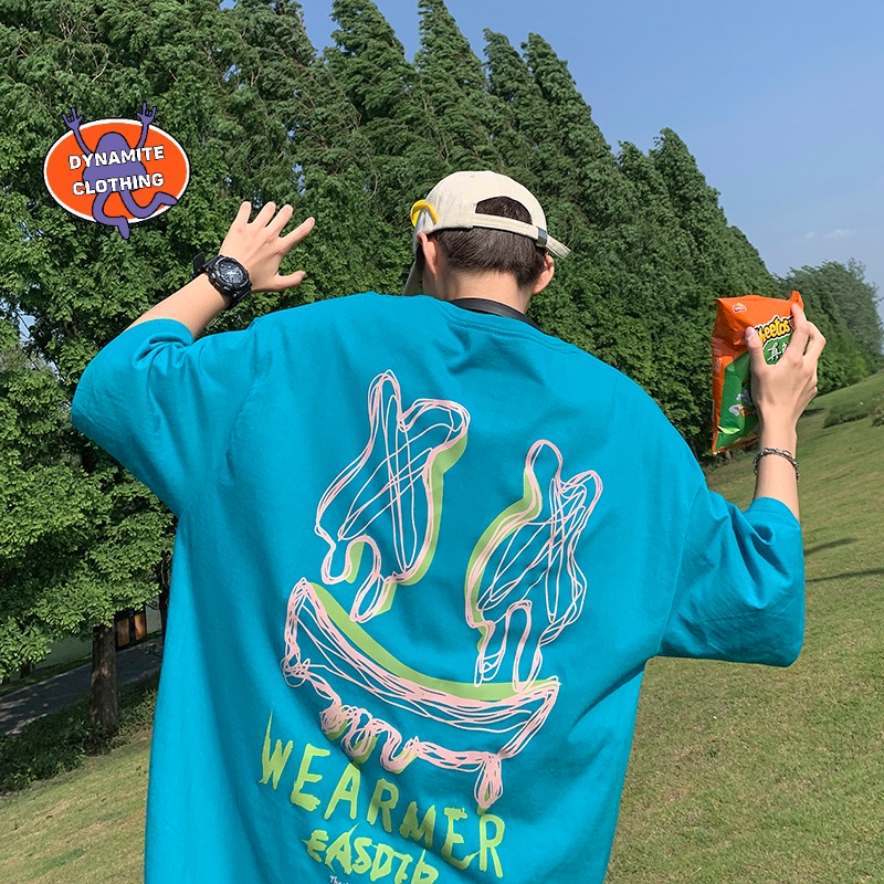 Áo thun tay ngắn cổ tròn dáng rộng in họa tiết graffiti phong cách Hàn Quốc thời trang cho nam size m-5xl