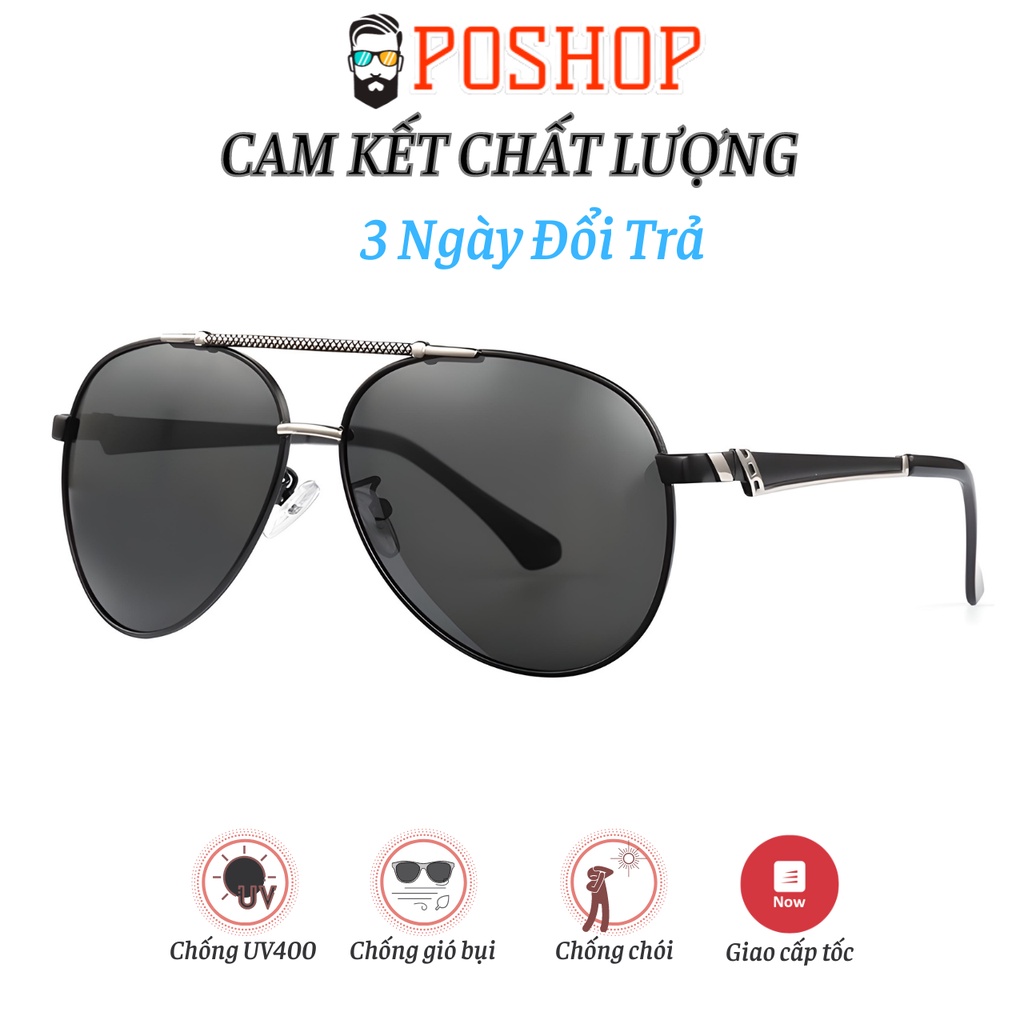 Kính râm nam POSHOP gọng kim loại thời trang dễ đeo tròng polaroid chống chói uv400 M5