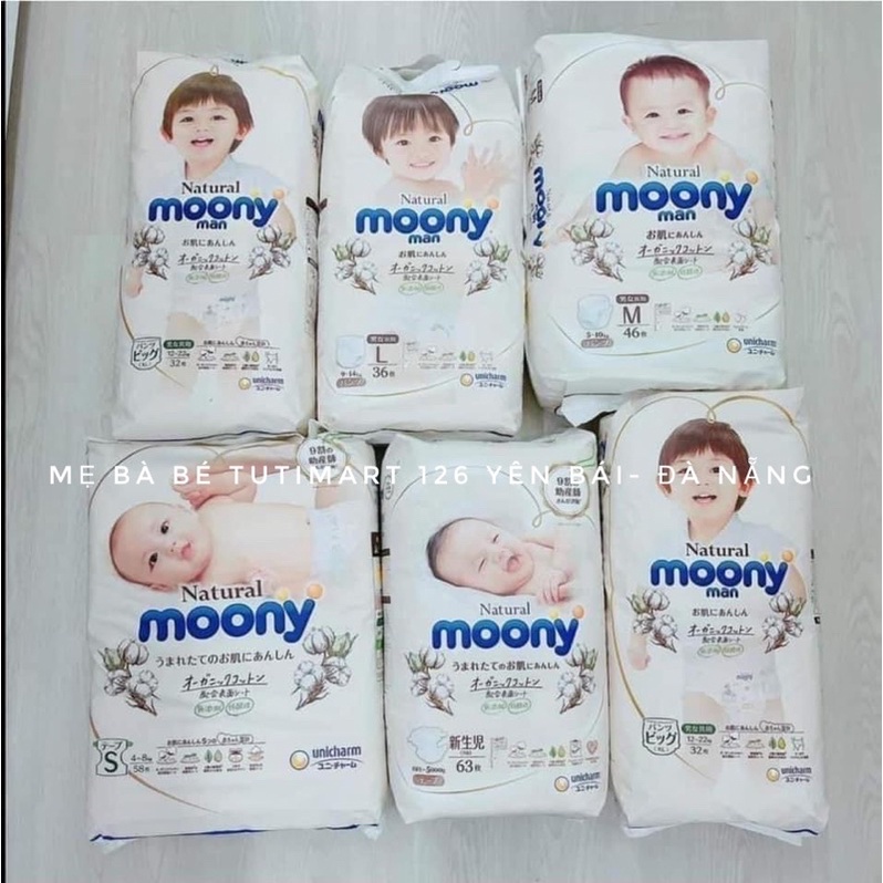 Tã bỉm MOONY NATURAL Nội Địa Nhật dán/quần NB63/S58/M46/L36/Xl32