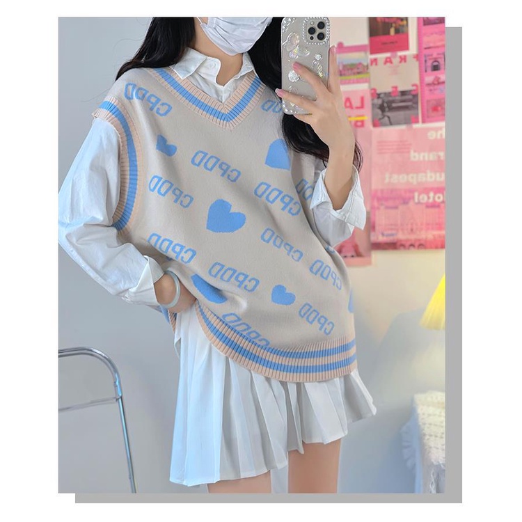 Áo len không tay cổ chữ v thời trang trẻ trung cho nữ