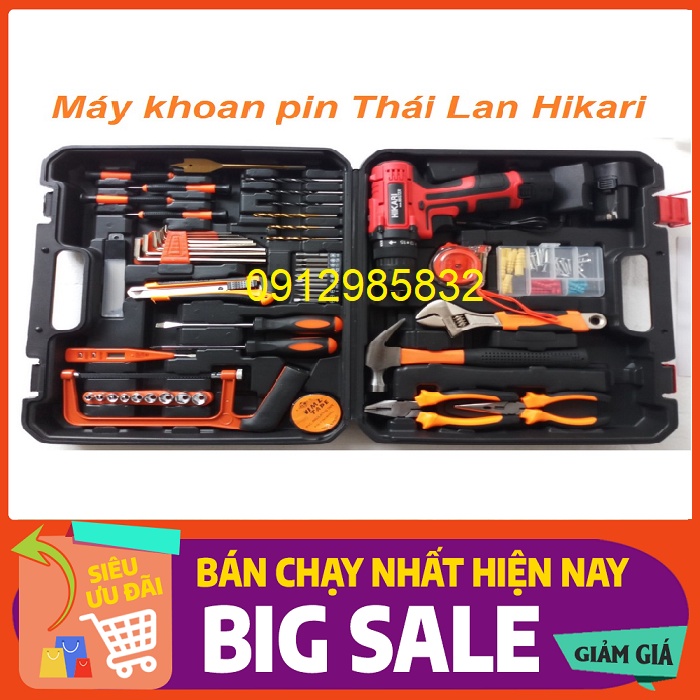 Máy khoan pin Thái Lan Hikari kèm 50 phụ kiện siêu bên siêu khỏe