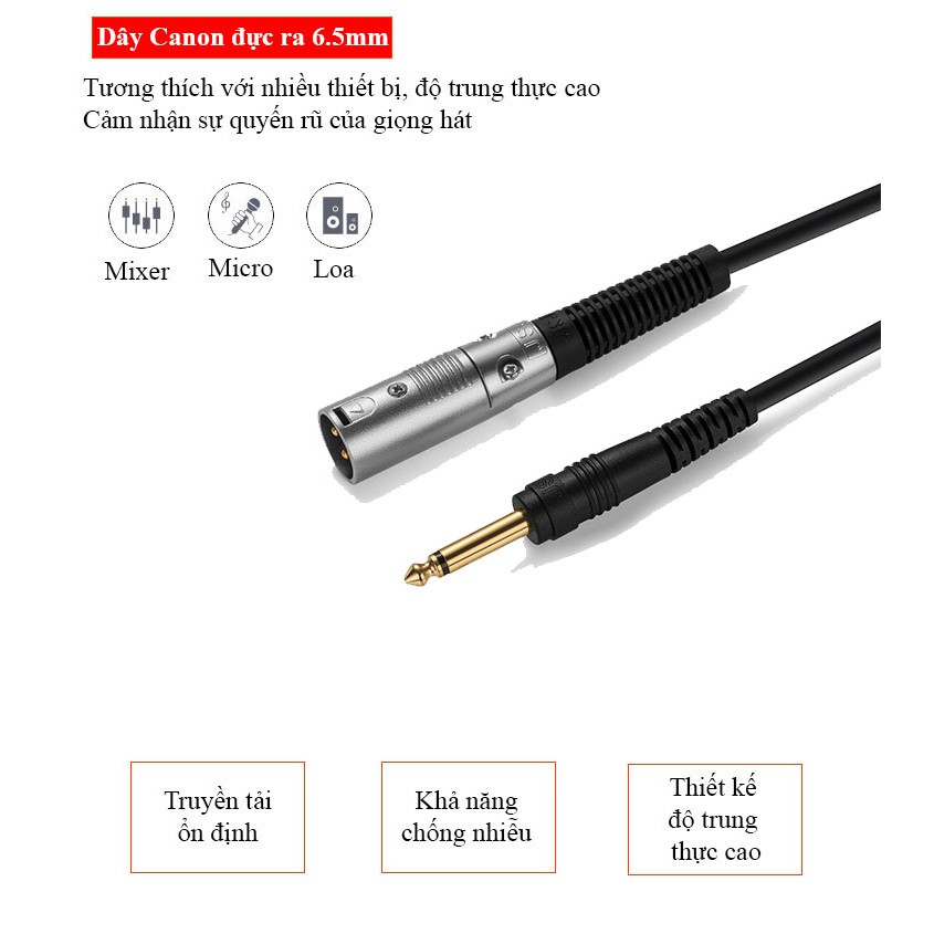 Dây canon xlr đực ra đầu 6 li đực JSJ 804 dài 1m và 1.5m biên độ dải tần lớn âm thanh trung thực