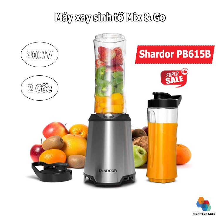 Máy Xay Sinh Tố Mini Shardor Pb615b Mix And Go Thiết Kế Nhỏ Gọn, 2 Bình Cầm Tay Di Động, Xay Thực Phẩm Trái Cây Đa Năng