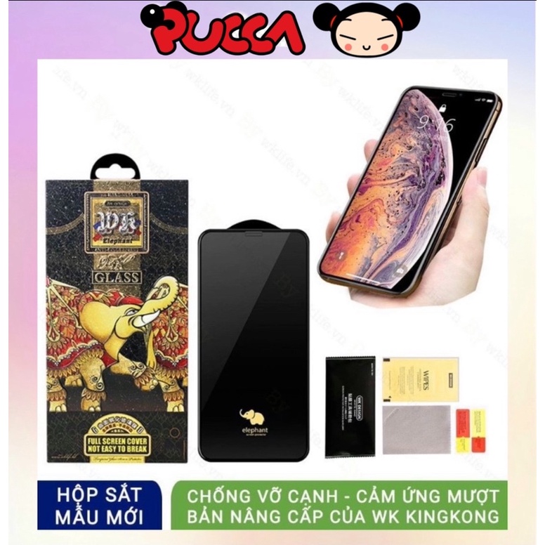 Miếng Dán Kính Cường Lực Chống Vỡ Cạnh WK Con Voi iPhone 7Plus/8Plus/X/Xs/Xr/XsMax/11/11Pro/11ProMax/12/12Pro/12ProMax