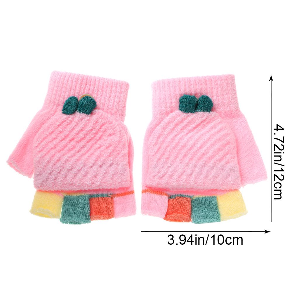 Găng Tay Dệt Kim Hở Ngón Dày Dặn Giữ Ấm Mùa Đông In Họa Tiết Hoạt Hình Nhiều Màu Dễ Thương Cho Bé