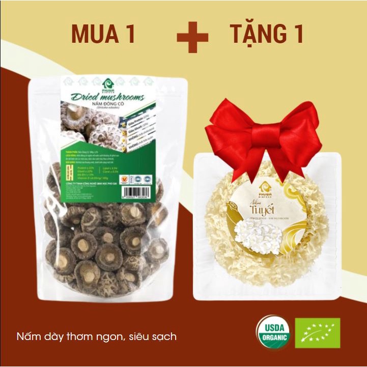 Nấm Hương Khô Hữu Cơ Phú Gia, Nấm Hương Organic Mũ Nấm Dày Loại 1 300g, 500g Thơm Ngon Nấu Canh, Xào Thịt