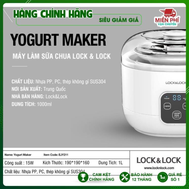 Máy làm sữa chua Lock &amp; Lock EJY211 - Yogurt Maker 1L, 220V, 50Hz, 15W