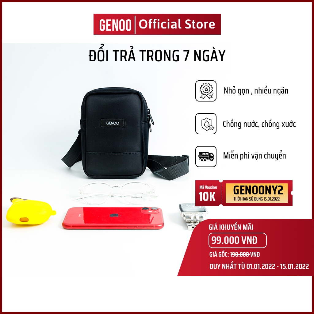 Túi đeo chéo minibag nam nữ unisex nhỏ gọn nhiều ngăn tiện dụng vải Oxford nhập khẩu chống thấm nước thương hiệu GENOO