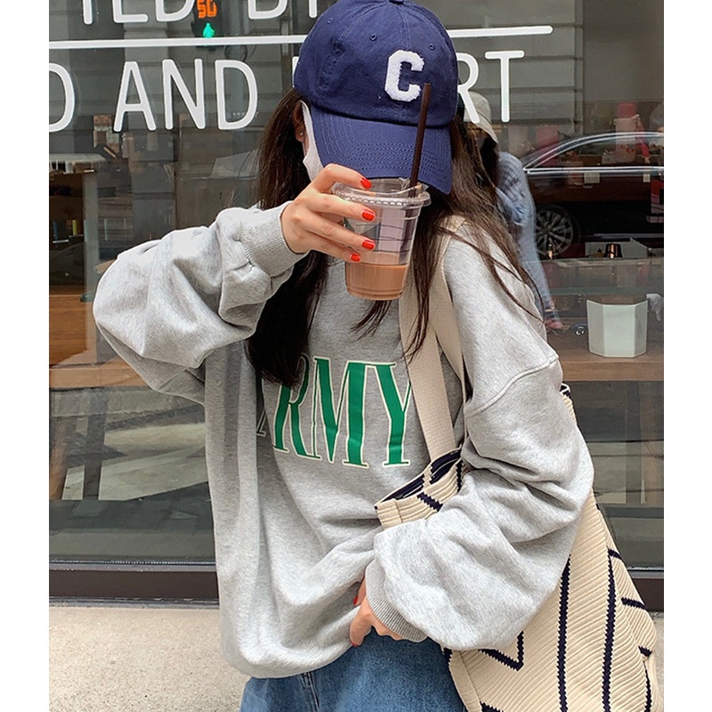 Áo Sweater Tay Dài Cổ Tròn Dáng Rộng In Chữ Kiểu Hàn Quốc Xinh Xắn Cho Nữ