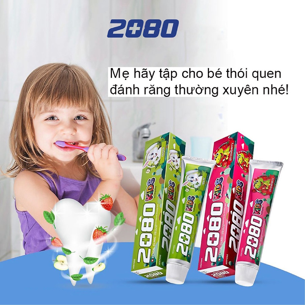Kem Đánh Răng Ngăn Ngừa Vi Khuẩn, Làm Sạch Răng Dành Cho Trẻ Em Hương Táo & Hương Dâu 2080 Kids Toothpaste Hàn Quốc 80g