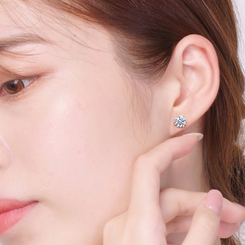 Thời Trang Bông Tai Đính Đá Giả Kim Cương 2 Karat Hình Bông Tuyết