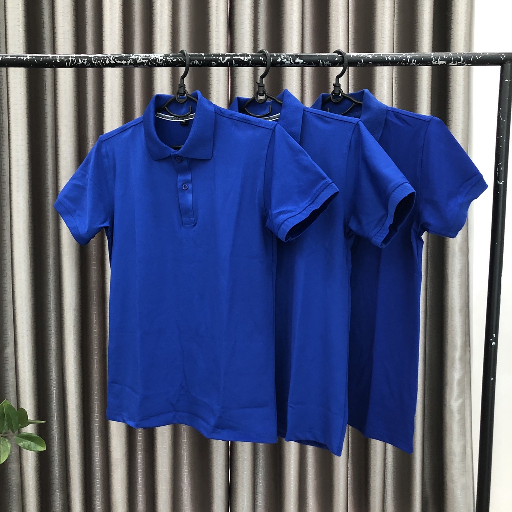 Áo Thun Có Cổ Polo Cá Sấu 4 Chiều Nam Nữ Màu Xanh Dương Đậm Xanh Bích