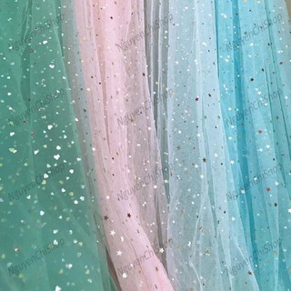 ⚡Sỉ tận gốc⚡ Vải lưới đính trăng sao trắng / đen / hồng / xanh / đỏ khổ 1m6