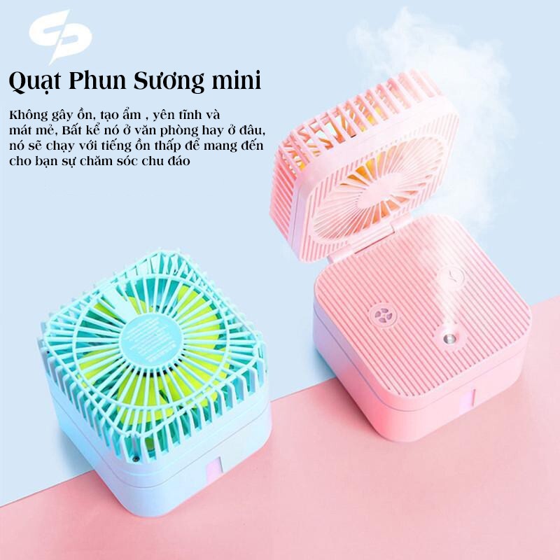 Quạt Mini Hơi Nước Phun Sương Để Bàn Magic Cube Kiêm Đèn Ngủ , Quạt 3 Chế Độ Mát , 2 Chế Độ Phun Sương