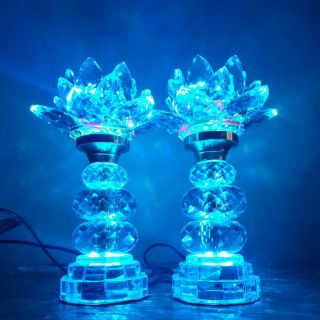 Cặp đèn thờ  7 màu hoa sen pha lê M02