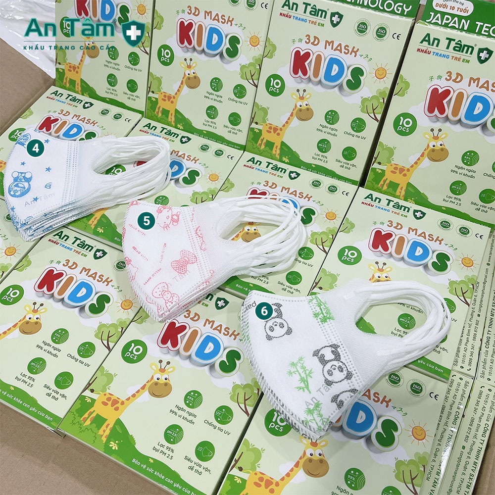 Combo 3 hộp khẩu trang y tế cho bé 5D 3 lớp Vải Không Dệt &amp; Giấy Kháng Khuẩn - Chính Hãng AN TÂM - Hộp 10 cái