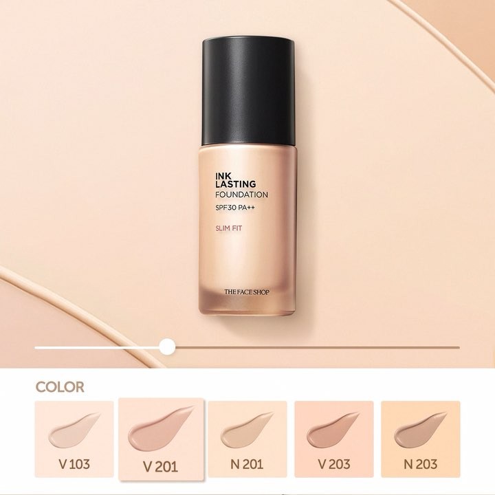 Kem nền hiệu ứng căng bóng lâu trôi The Face Shop Ink Lasting Foundation Glow SPF30 PA++ 30ml che khuyết điểm