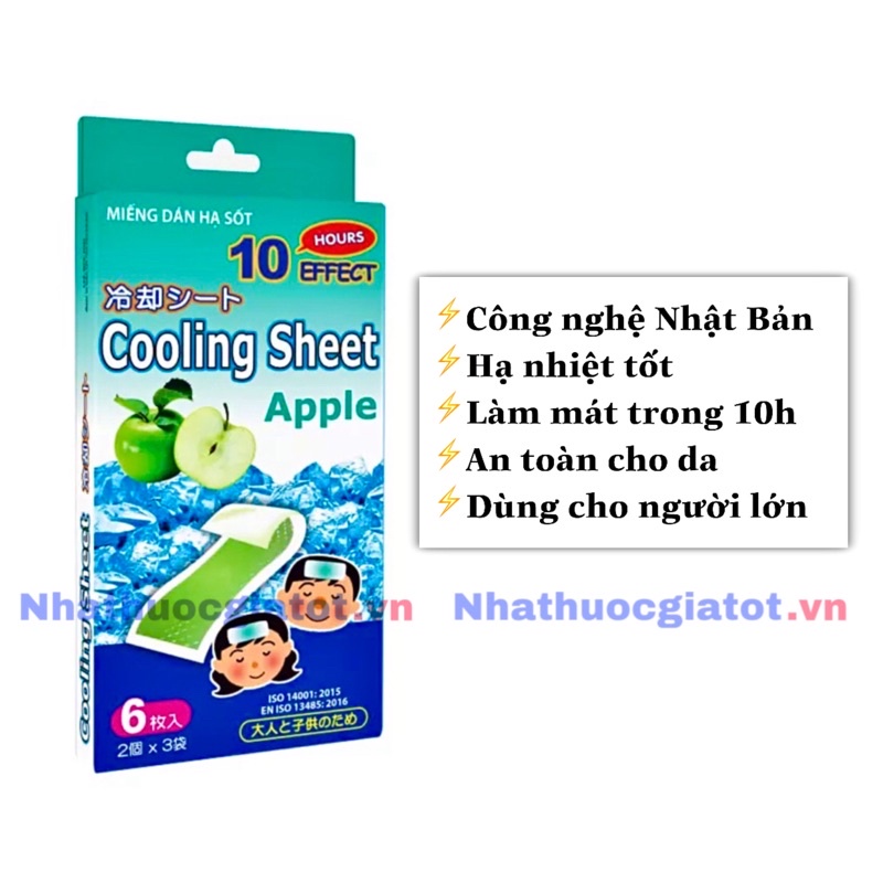 [Hộp 6 Miếng] Miếng dán hạ sốt cho người lớn Cooling Sheet Apple