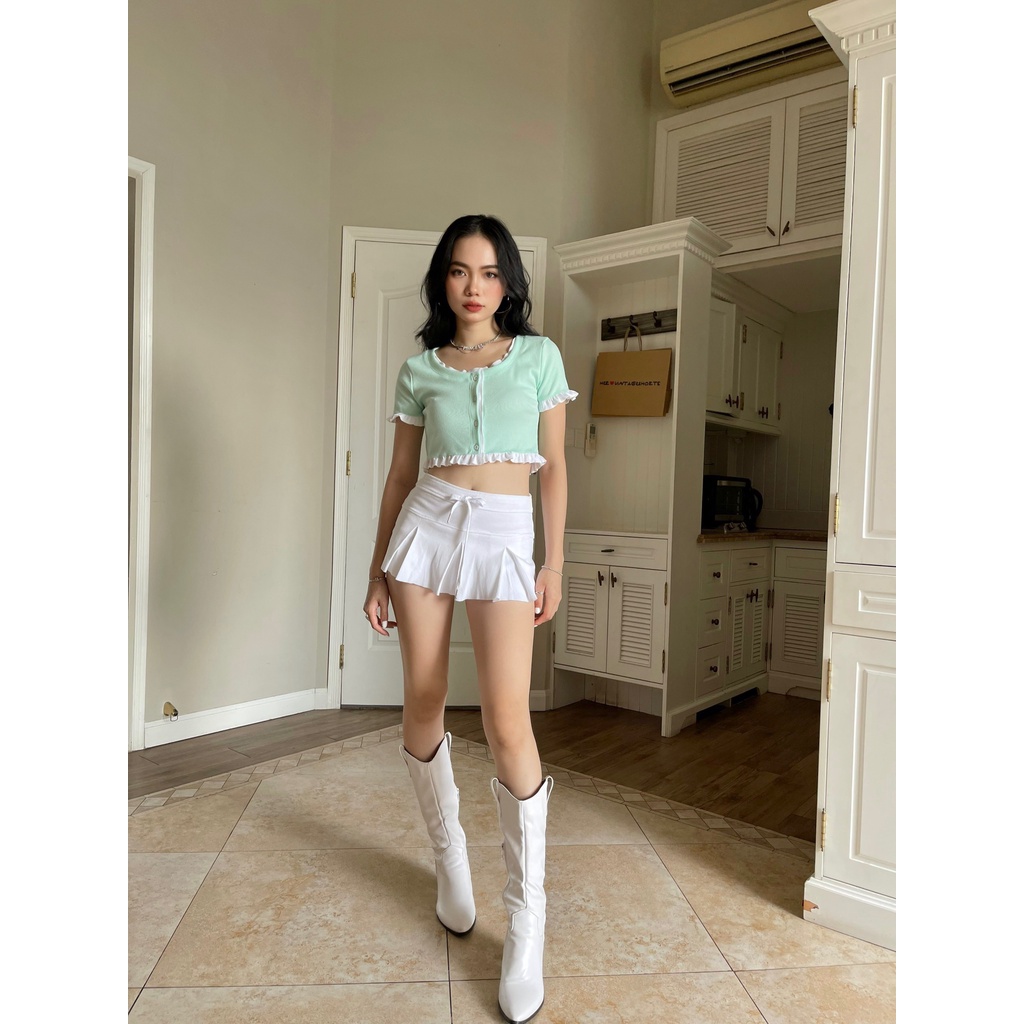 ÁO CROP CỔ VUÔNG "𝐂𝐇𝐄𝐋𝐒𝐄 𝐂𝐑𝐎𝐏" NHÚNG BÈO MÀU PASTEL DỄ THƯƠNG, COTON GÂN CO DÃN / CÓ THỂ LÀM Á0 KHOÁC NGOÀI