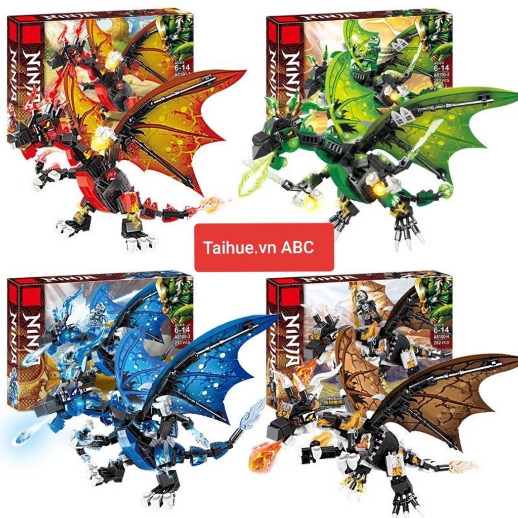 Xếp hình lego rồng kèm chiến binh ninja, mẫu xe thông minh