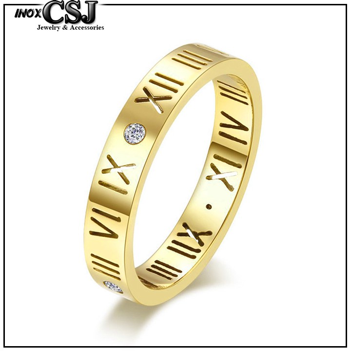 NHẪN TITAN SỐ LA MÃ MÀU VÀNG ĐẸP KHÔNG ĐEN - tặng hộp đựng xinh xắn